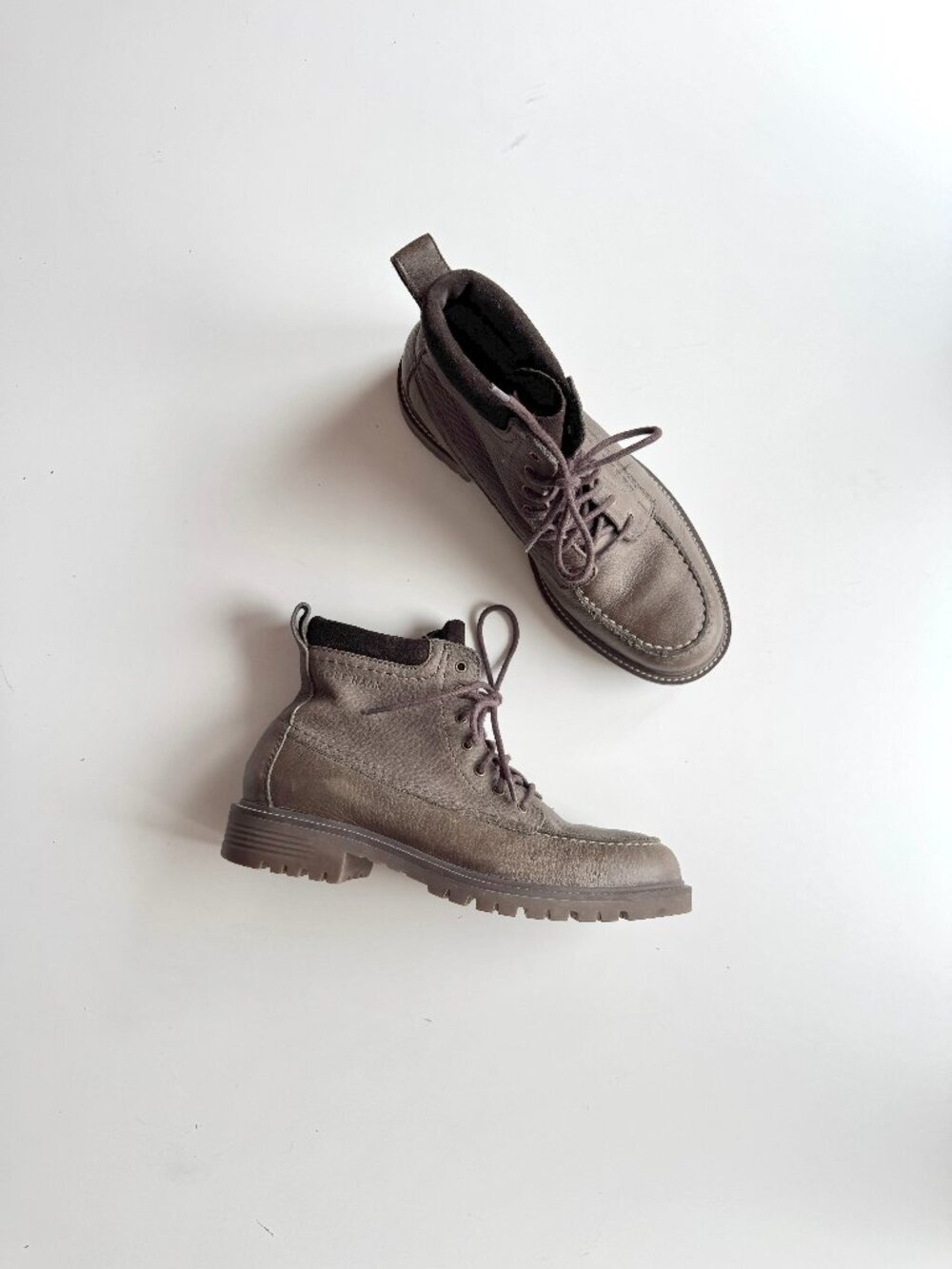COLE HAAN Grand Os Keaton Brown Leather Suede Lace Up Moc Toe Boots, Size 8